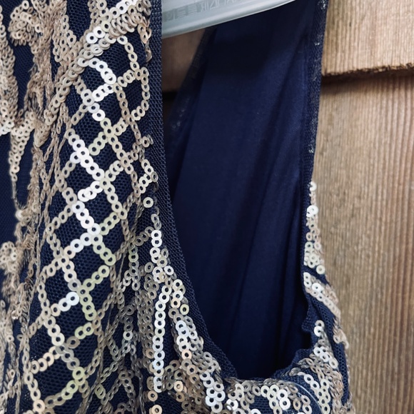 R&M Richards Womens Sequined Evening Navy Gold Maxi Gown Dress Size 6 - Picture 7 of 15